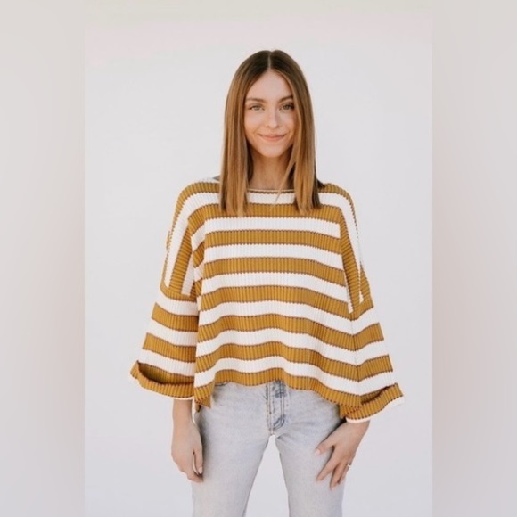 By Together Sweaters - By Together Yellow Stripe Boxy Cotton Sweater